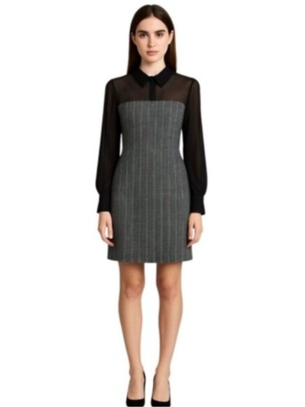 NWT BCBGeneration Black Sheer Sleeve Twill Plaid Pattern Dress
